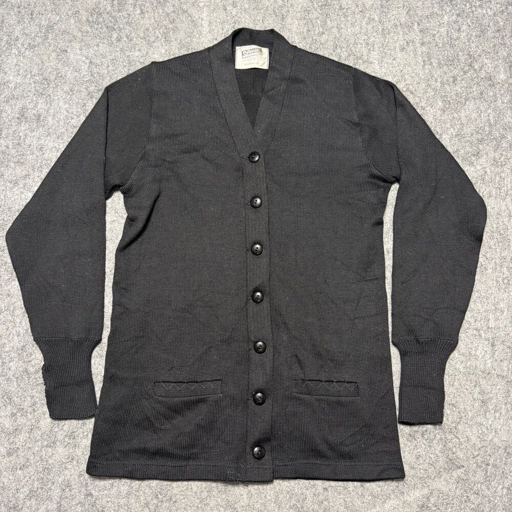 Vintage 50s 60s Coleman Black Worsted Wool Letterman Cardigan Sweater Small
